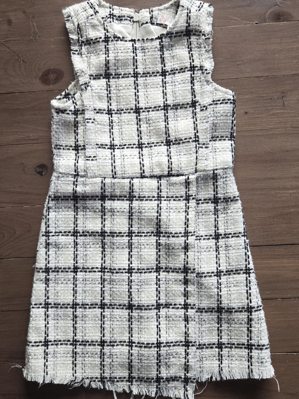 GB girls Cream and Black Tweed Plaid Formal Dress